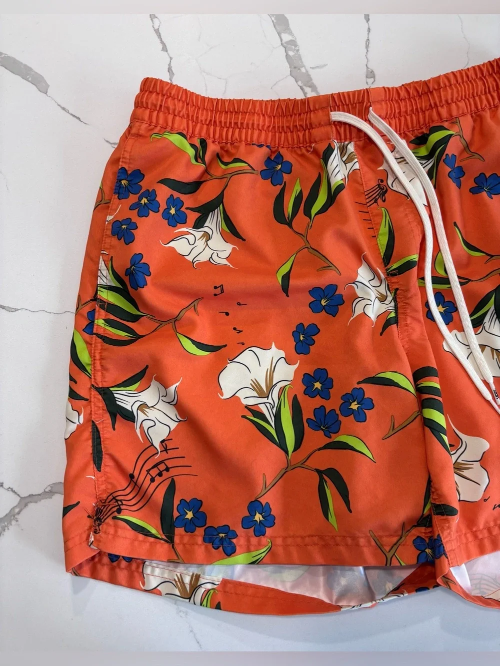 Vans Primary Floral Volley Board Shorts Orange Swim Trunks Blue White Mens Large
